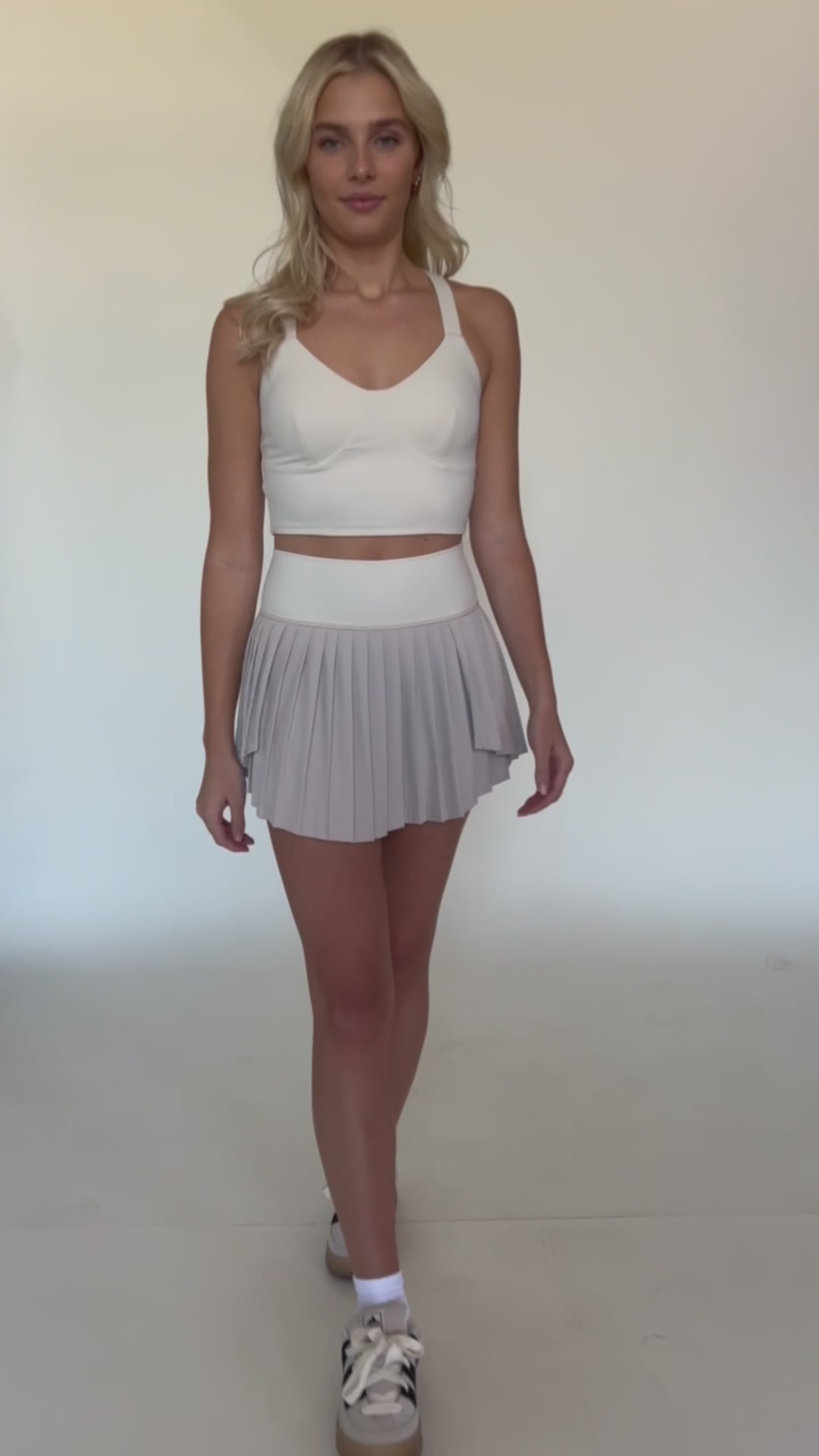 Bone 2-Toned Tiered Pleated Tennis Skirt