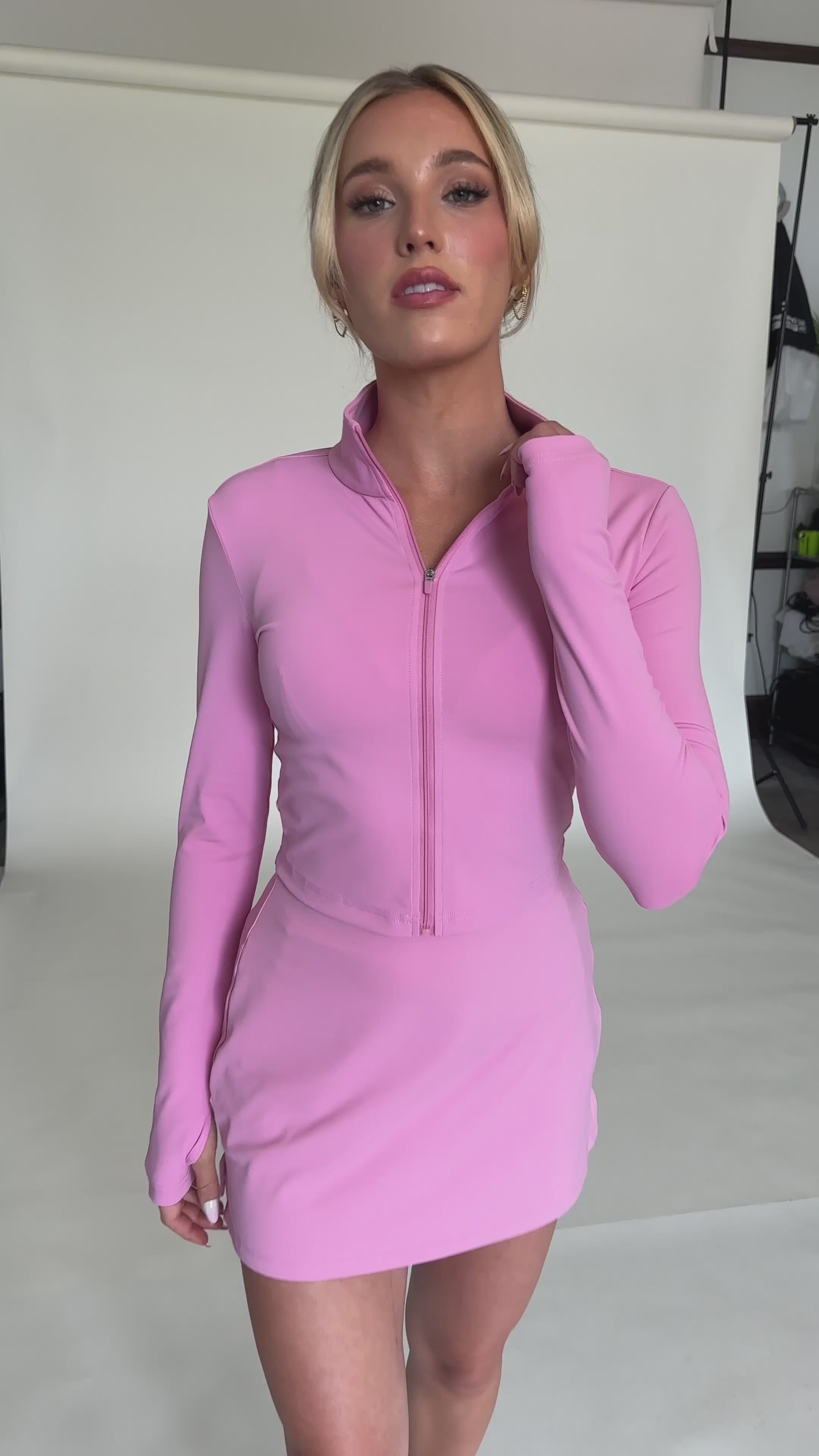 True Pink Cropped Zip Up Jacket
