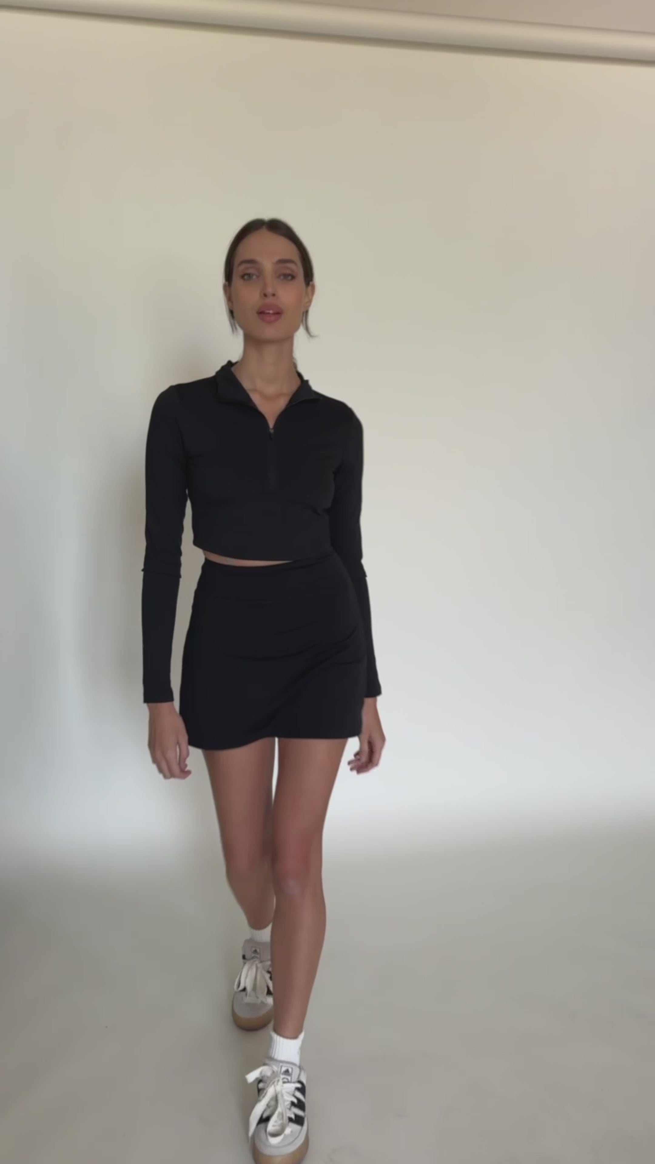Black Athletic Half-Zip Crop Top