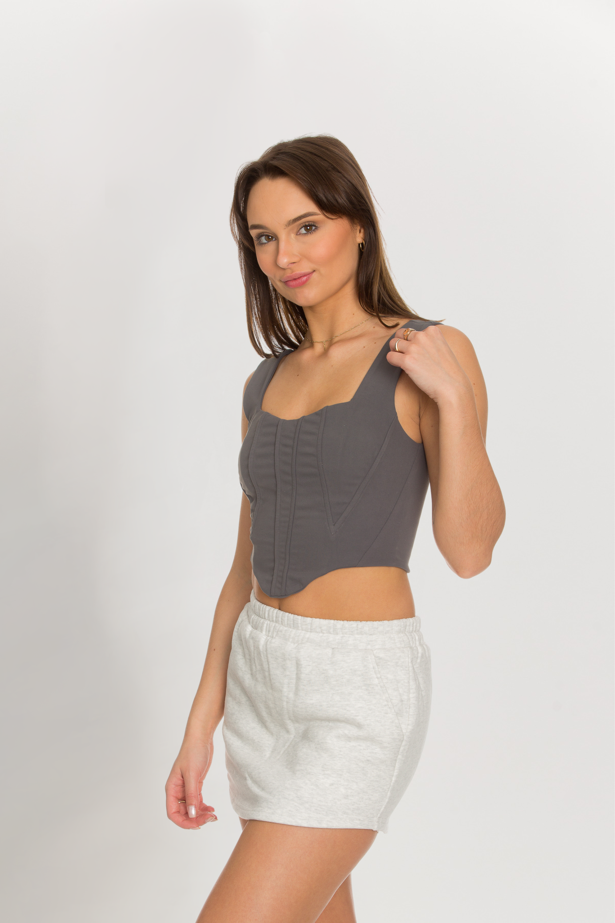 Charcoal Grey Corset Tank Top