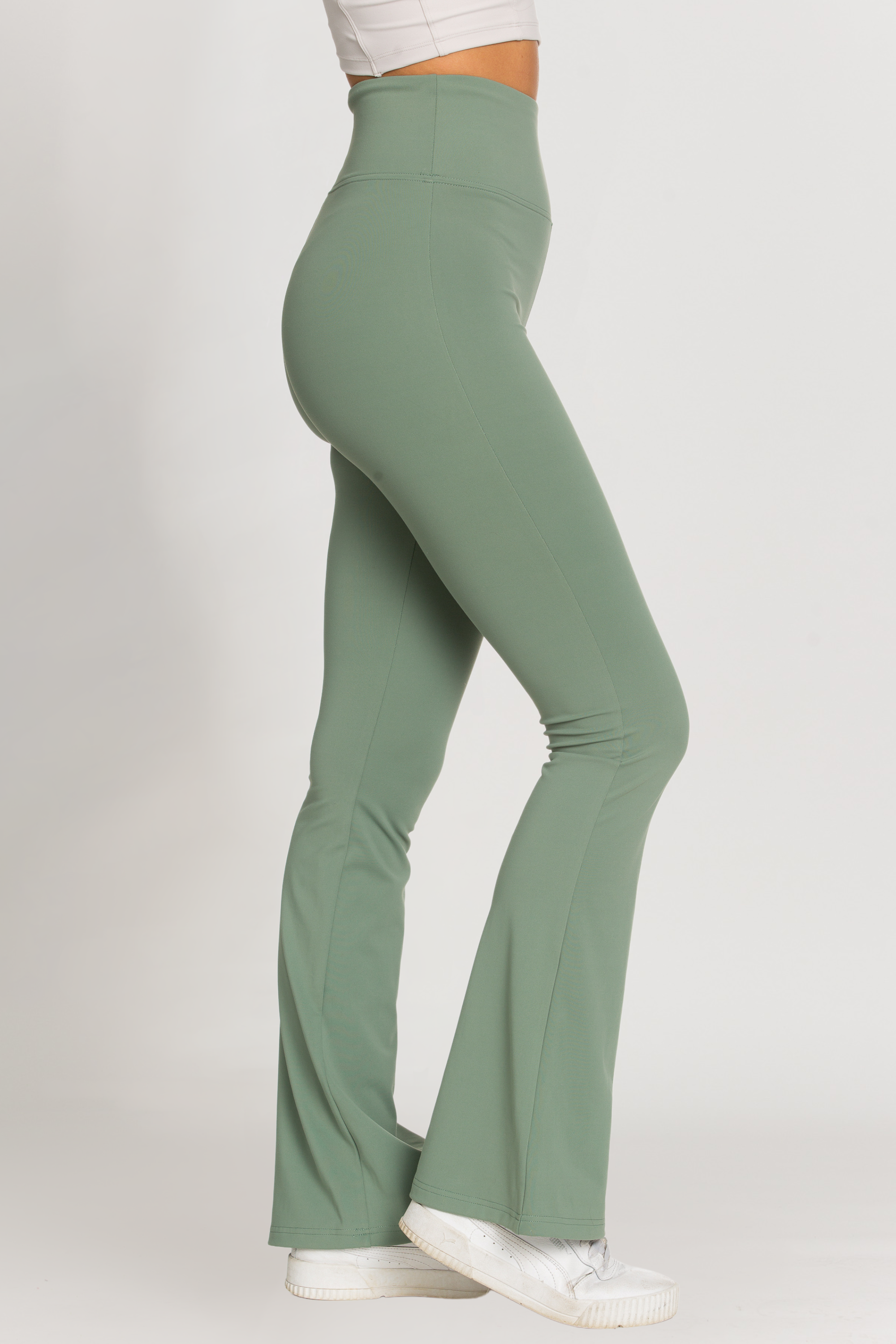 Comfort Fit High Waist Flared Yoga Pants in Teal Green with Side