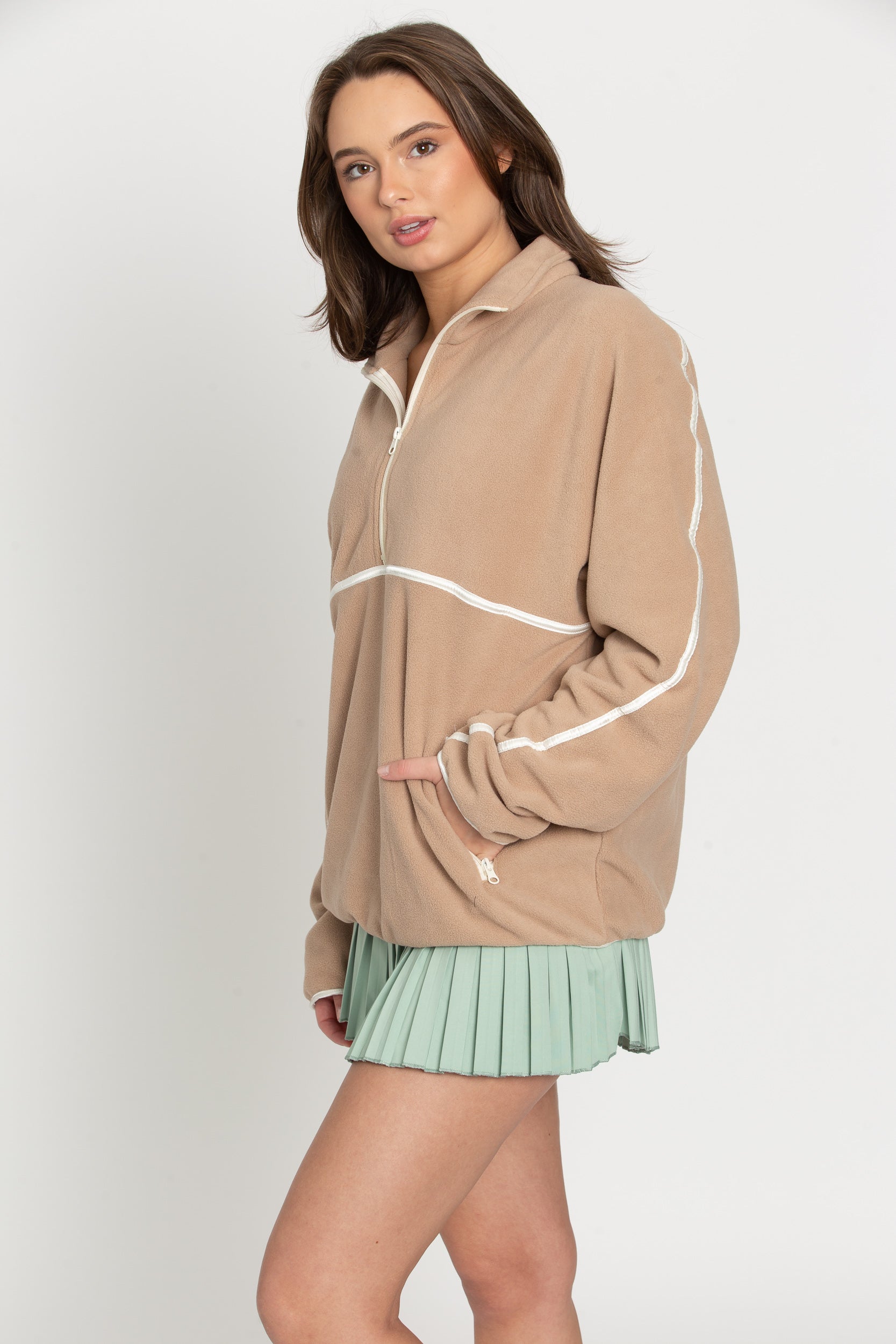 Beige Minimalistic Half-Zip Pullover