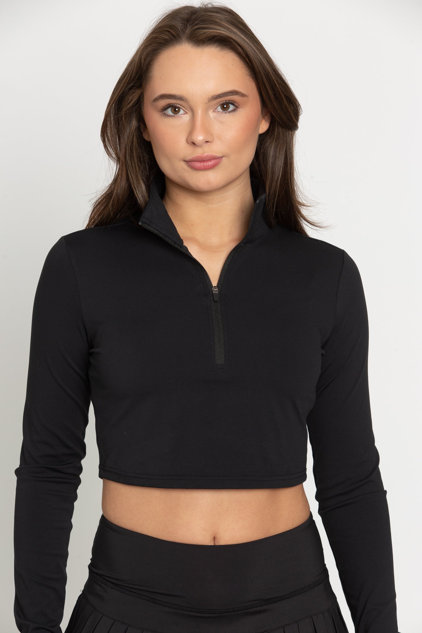 Black Athletic Half-Zip Crop Top
