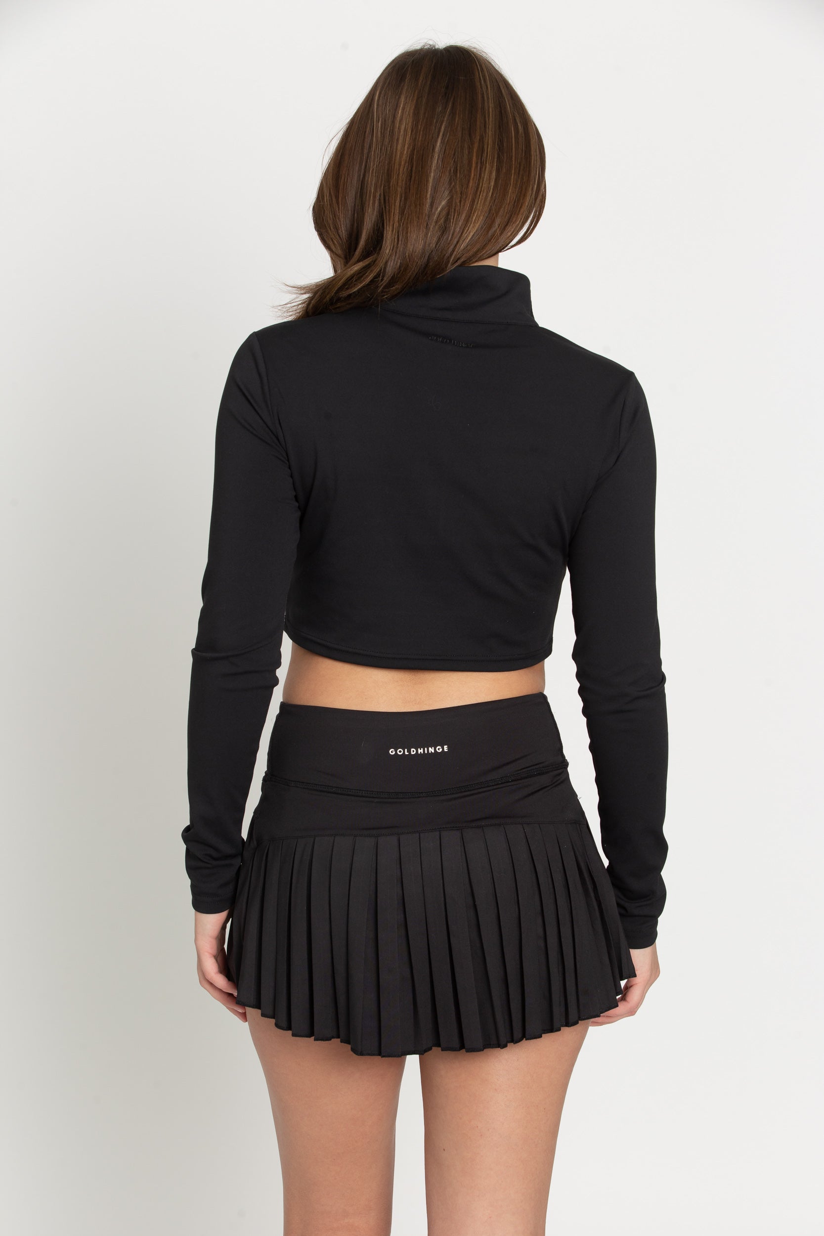 Black Athletic Half-Zip Crop Top